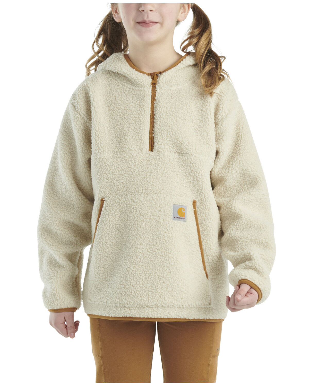 Image #1 - Carhartt Girls' Sherpa 1/4 Zip-Up Hoodie, Cream, hi-res