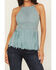 Image #3 - Shyanne Women's Stretch Lace Halter Fringe Tank, Aqua, hi-res