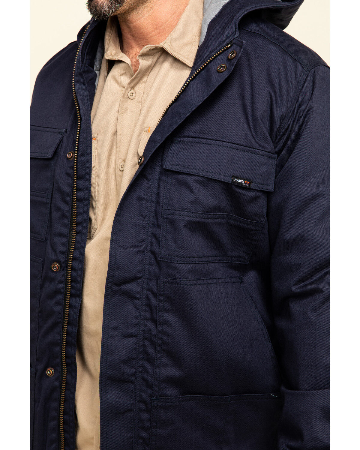 Image #4 - Hawx Men's FR Duck Hooded Work Jacket - Tall, Navy, hi-res