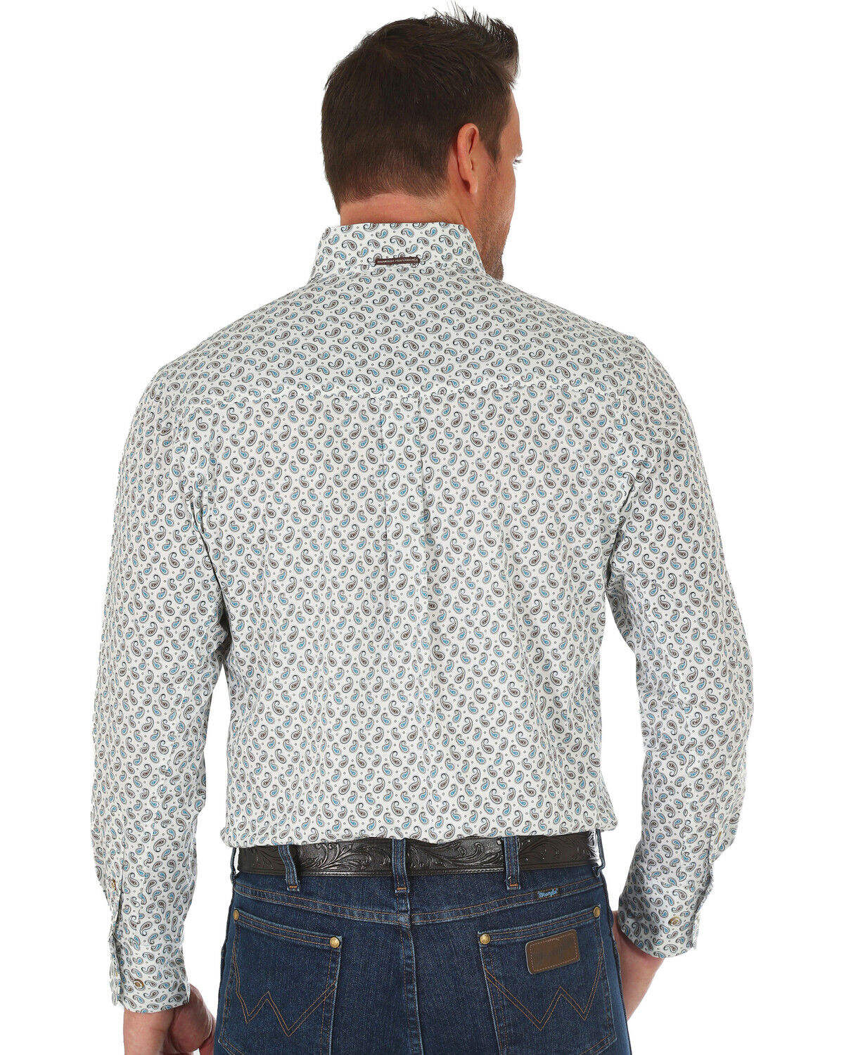 Image #2 - Wrangler Men's Performance Paisley Print Long Sleeve Western Shirt, White, hi-res