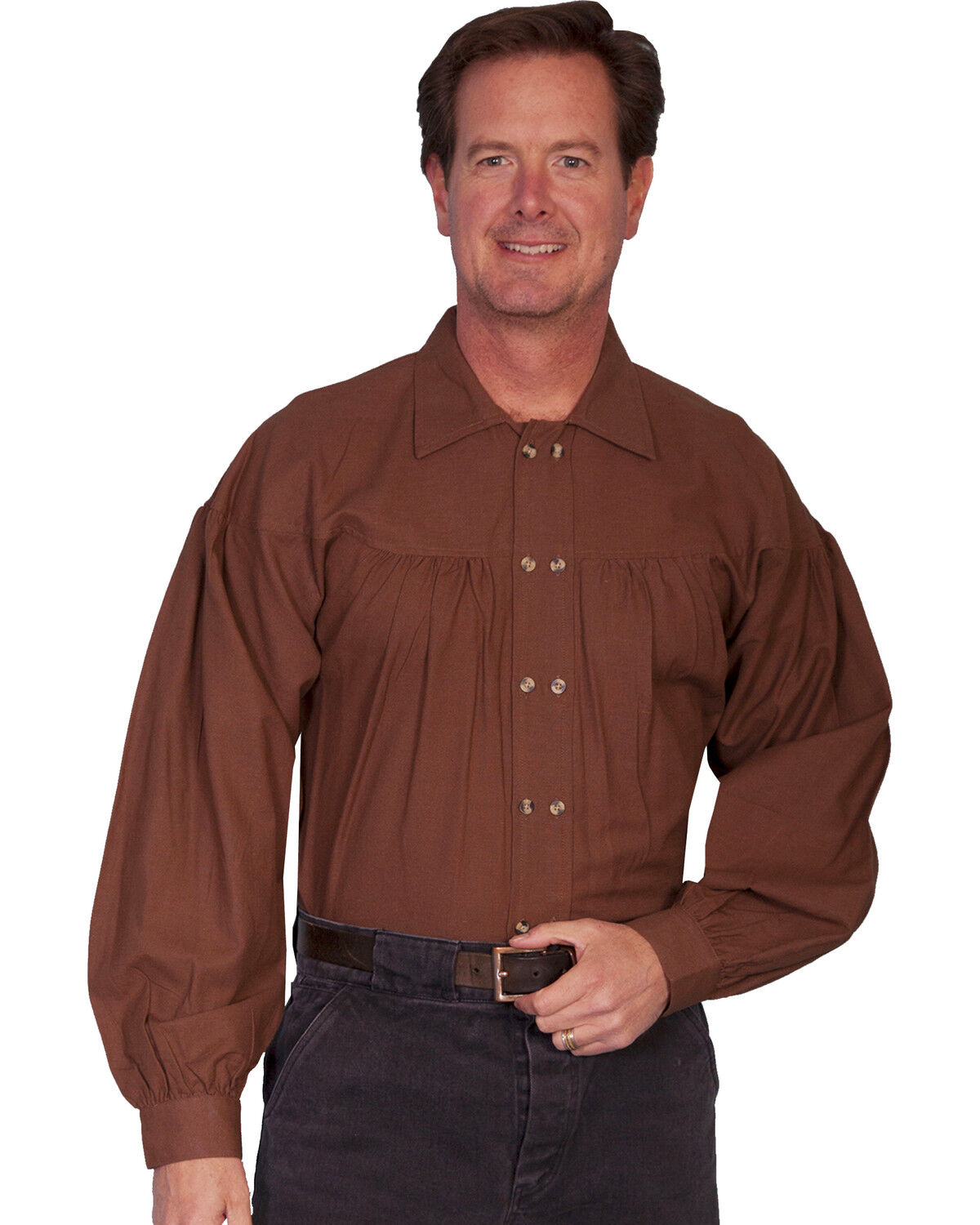 Image #1 - Rangewear by Scully Old West Style Double Button Placket Shirt - Big & Tall, Chocolate, hi-res