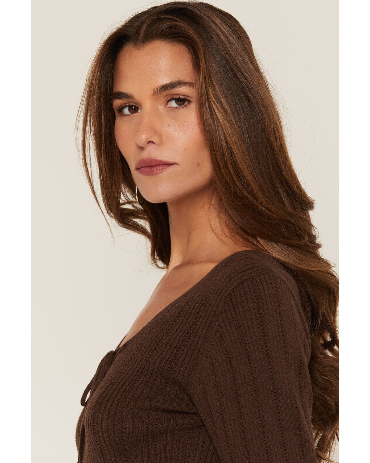 Image #2 - Shyanne Women's Stinner Open V-Neck Sweater, Dark Brown, hi-res