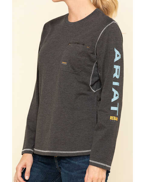 Image #4 - Ariat Women's Charcoal Heather Rebar Logo Long Sleeve Work Shirt, Charcoal, hi-res