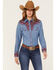 Image #1 - Scully Women's Floral Tooled Embroidered Long Sleeve Pearl Snap Western Shirt, Red, hi-res