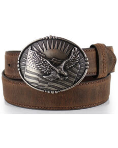 Cody James Men's Patriotic Eagle Leather Belt , Brown, hi-res