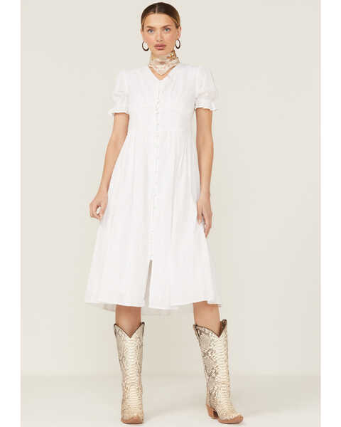 Mikarose Women's The Rosie Textured Midi Dress, White, hi-res