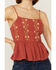 Image #2 - Patrons of Peace Women's Margo Embroidered Spaghetti Strap Tank, Rust Copper, hi-res