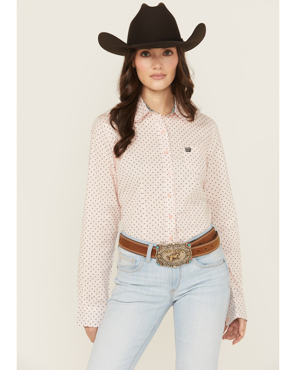 Image #1 - Cinch Women's Dotted Long Sleeve Button-Down Western Shirt, Pink, hi-res