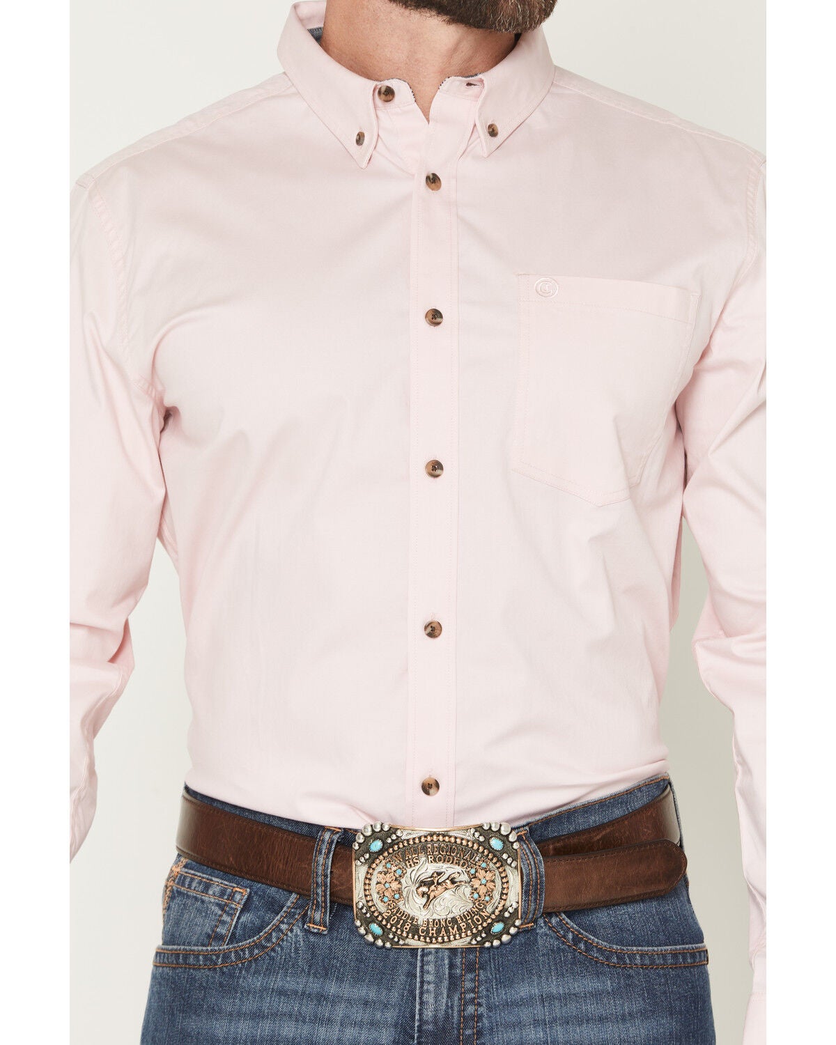 Image #3 - Cody James Men's Basic Solid Long Sleeve Button-Down Stretch Western Shirt, Pink, hi-res