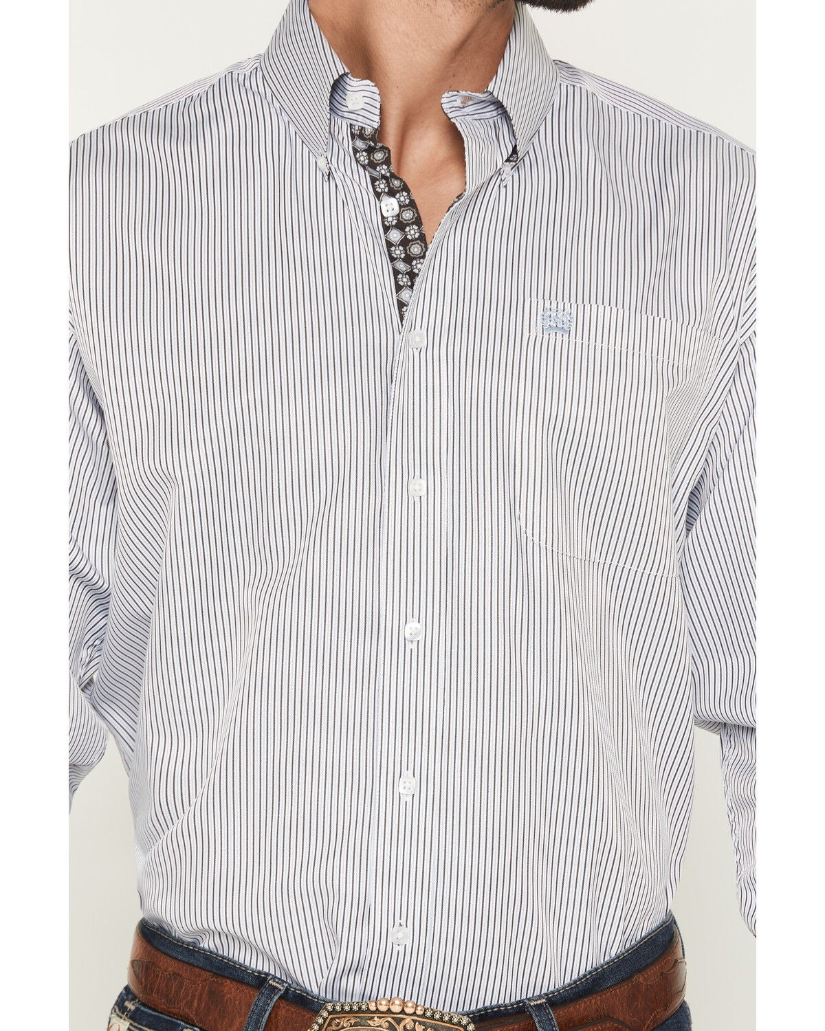 Image #3 - Cinch Men's Striped Print Tencel Long Sleeve Button-Down Western Shirt, White, hi-res