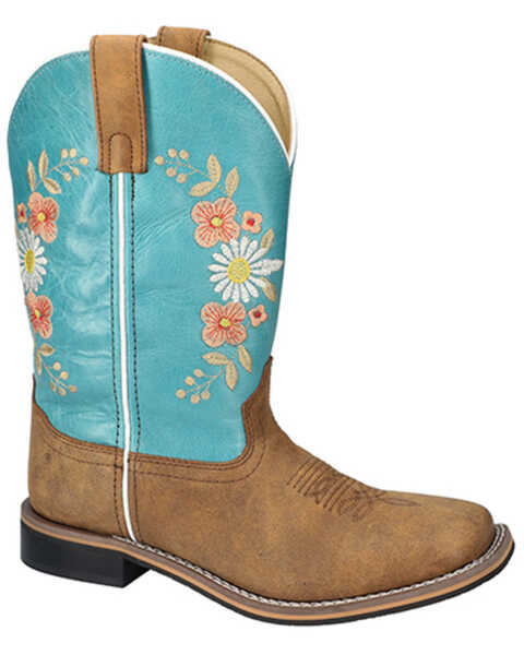 Smoky Mountain Women's Desert Flowers Western Boots - Broad Square Toe , Turquoise, hi-res