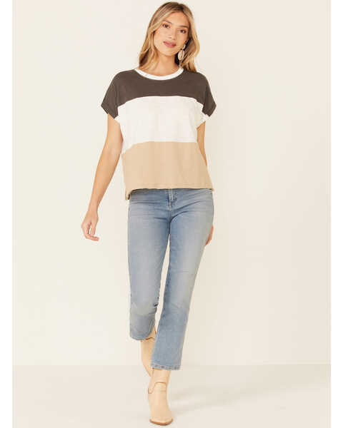 Image #2 - Wishlist Women's Wide Stripe Colorblock Dolman Short Sleeve Top , Charcoal, hi-res