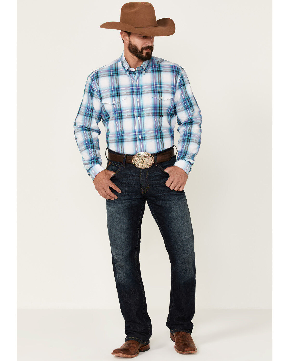 Image #2 - Roper Men's Clear Sky Large Plaid Print Long Sleeve Button Down Western Shirt, , hi-res