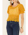Very J Women's Mustard Circle Crochet Short Sleeve Crop Top , Mustard, hi-res