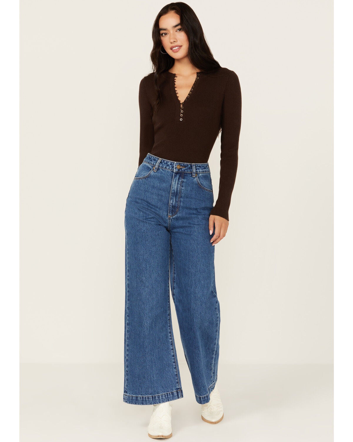 Rolla's Women's Medium Wash High Rise Wide Leg Sailor Jeans, Medium Wash, hi-res
