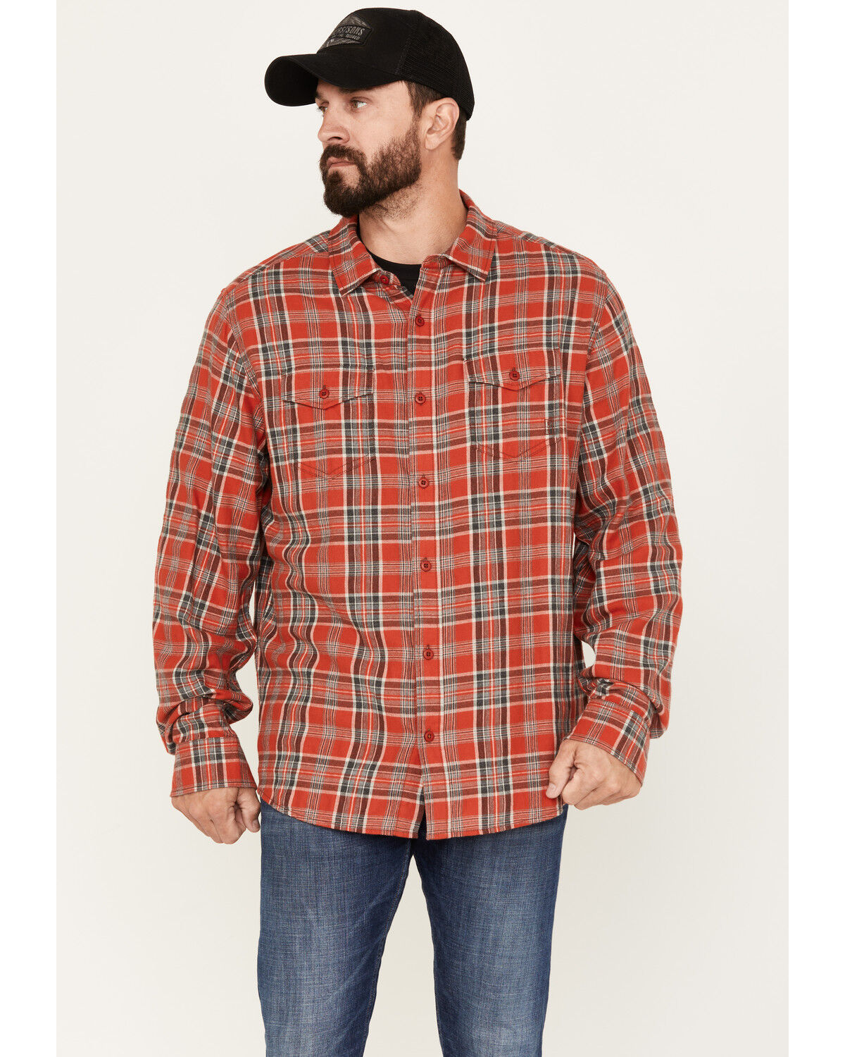 Image #1 - Brothers and Sons Men's Plaid Long Sleeve Button-Down Western Flannel Shirt, Red, hi-res