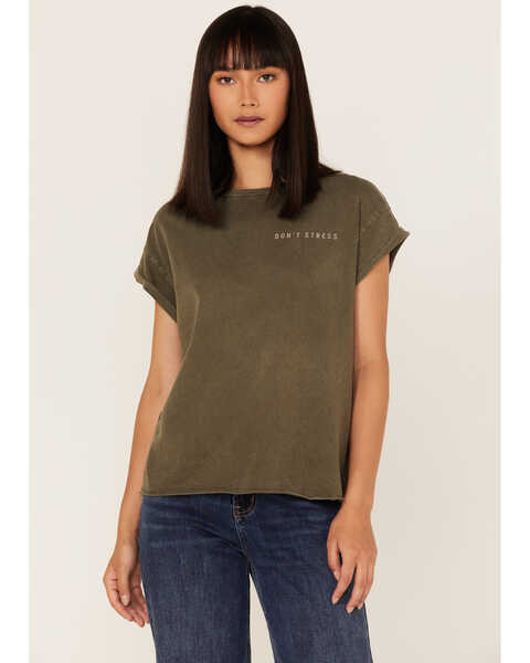 Cleo + Wolf Women's Don't Stress Graphic Tee , Olive, hi-res