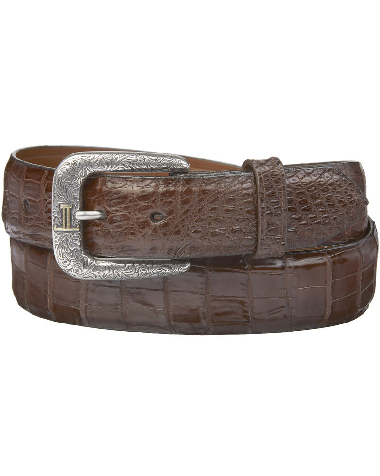 Lucchese Men's Sienna Caiman Ultra Belly Leather Belt, Sienna, hi-res
