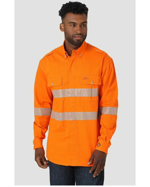 Wrangler Men's FR High Visibility Work Shirt, Orange, hi-res