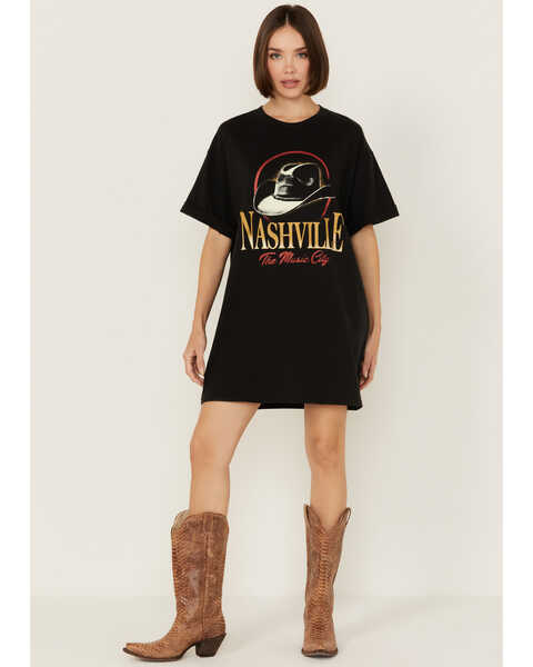 Girl Dangerous Women's Nashville Hat T-Shirt Dress, Charcoal, hi-res