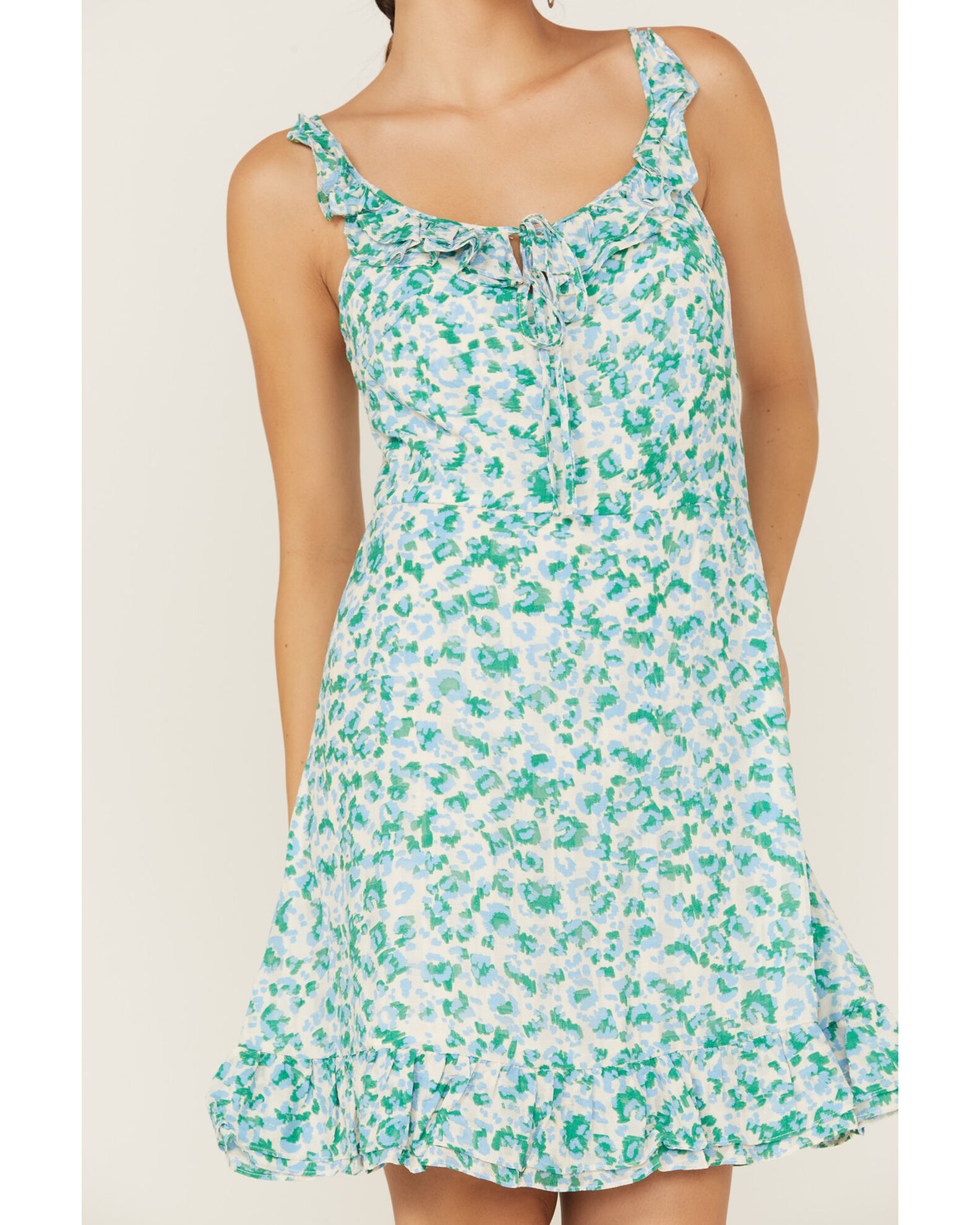 Image #2 - Molly Bracken Women's Floral Print Ruffle Trim Sleeveless Mini Dress, Blue, hi-res