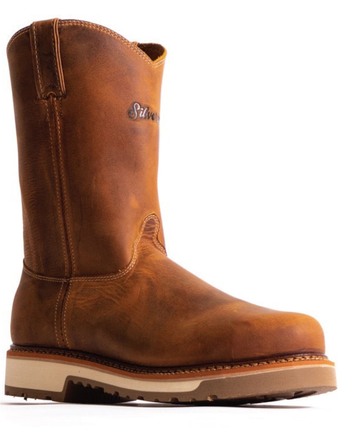 Image #1 - Silverado Men's Pull-On Western Work Boots - Soft Toe, Tan, hi-res