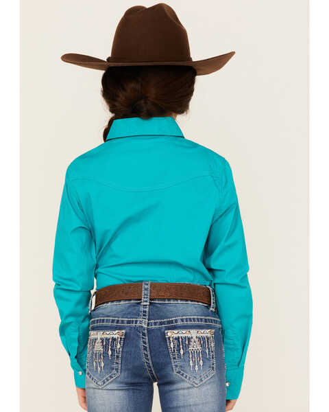 Image #4 - Shyanne Girls' Rhinestone Long Sleeve Western Button Down Shirt, Turquoise, hi-res