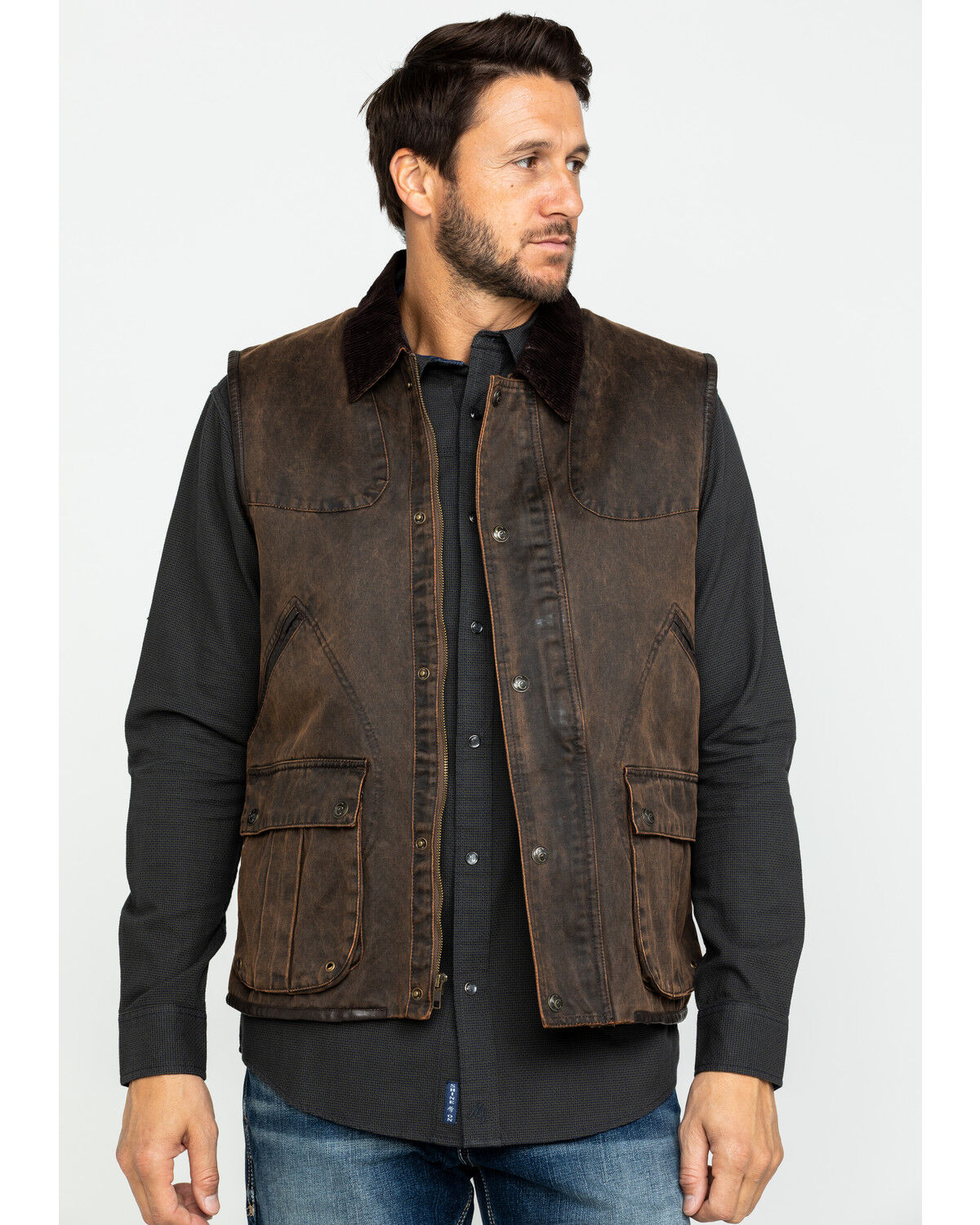 Image #1 - Cripple Creek Men's Enzyme Washed Cotton Concealed Carry Vest, Dark Brown, hi-res