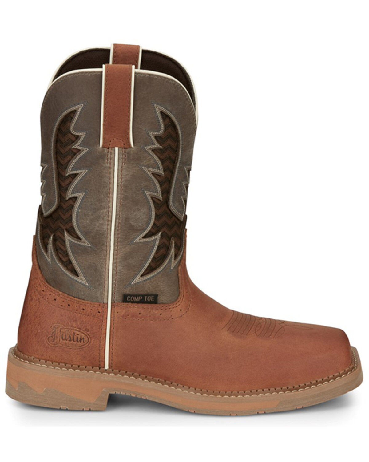 Image #2 - Justin Men's Stampede Bolt Pull On Western Work Boots - Nano Composite Toe, Brown, hi-res