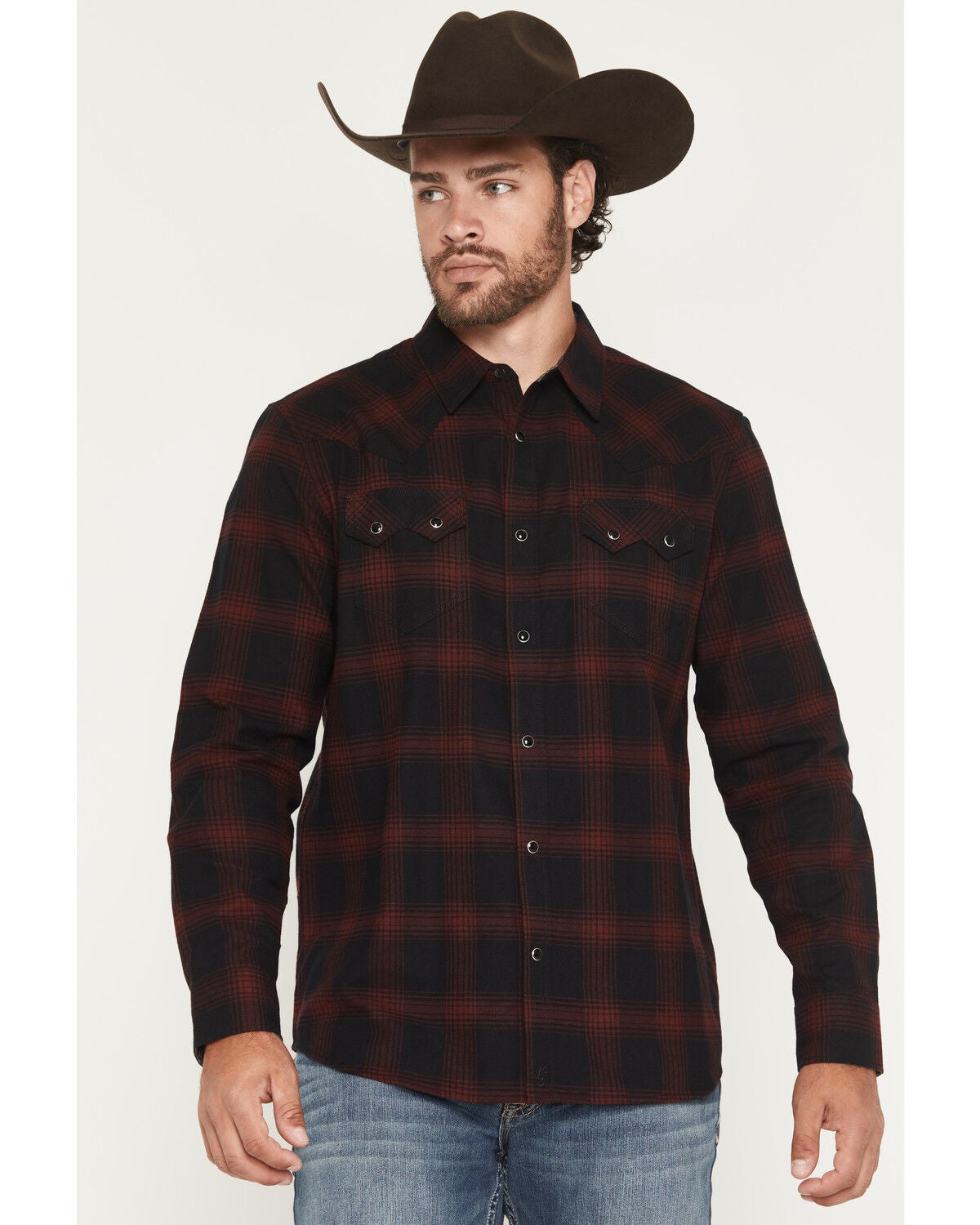 Moonshine Spirit&reg; Men's Hunter Plaid Print Long Sleeve Snap Flannel Shirt, Black, hi-res
