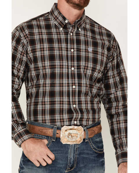 Image #3 - Cinch Men's Plaid Print Long Sleeve Button-Down Western Shirt , Brown, hi-res