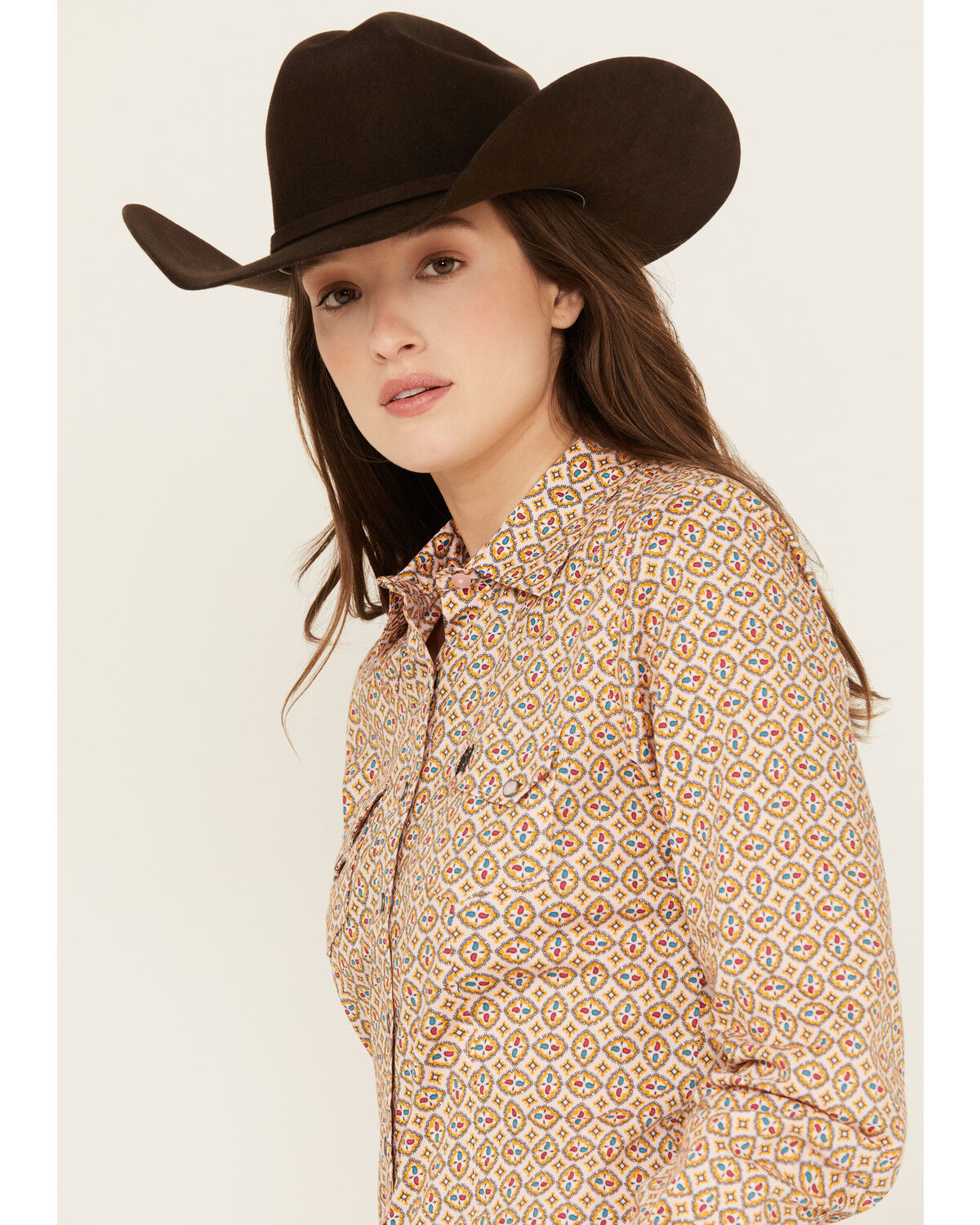 Image #2 - Cinch Women's Geo Print Long Sleeve Snap Western Shirt, Pink, hi-res