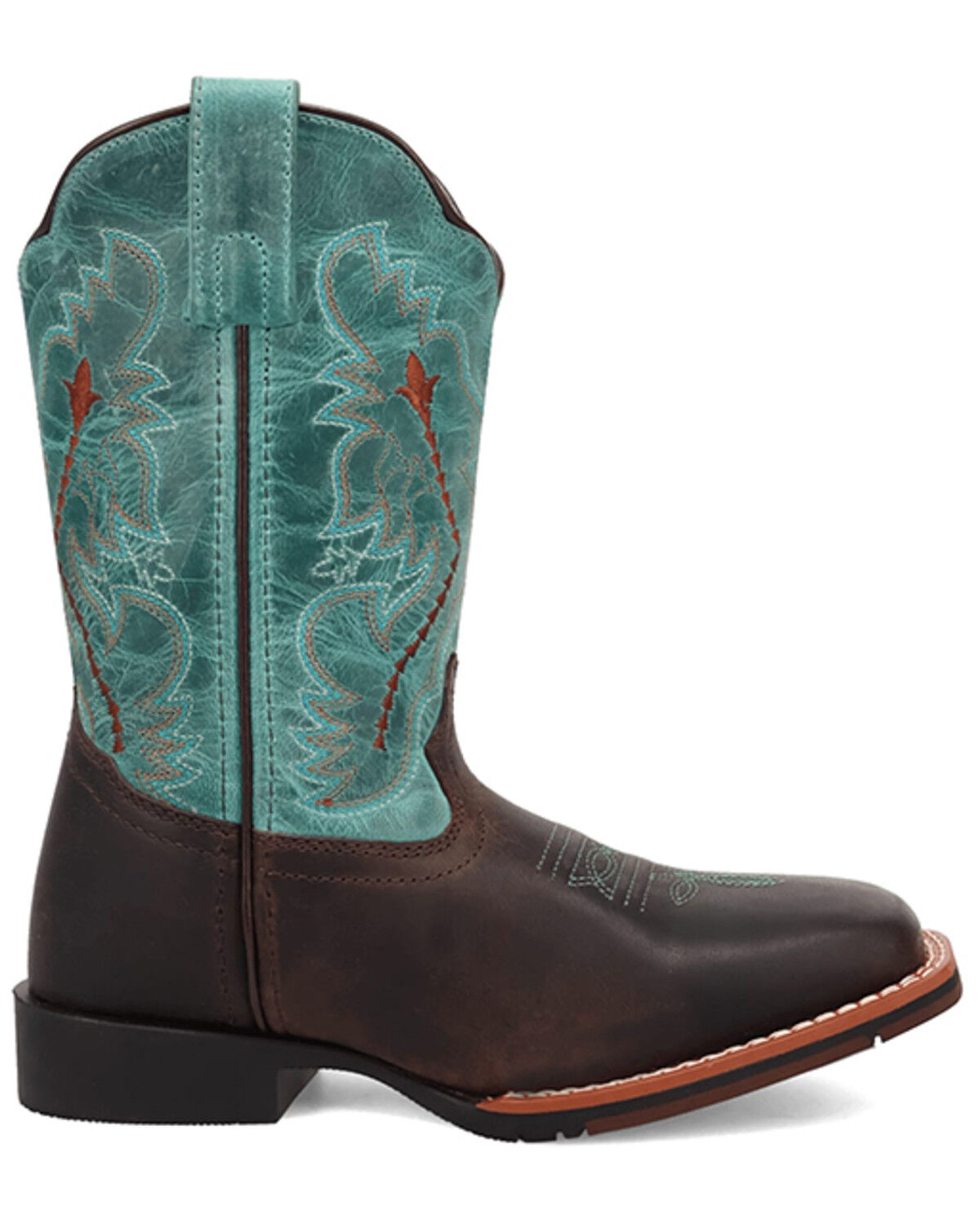 Image #2 - Dan Post Little Girls' Salina Western Boots - Broad Square Toe, Chocolate/turquoise, hi-res