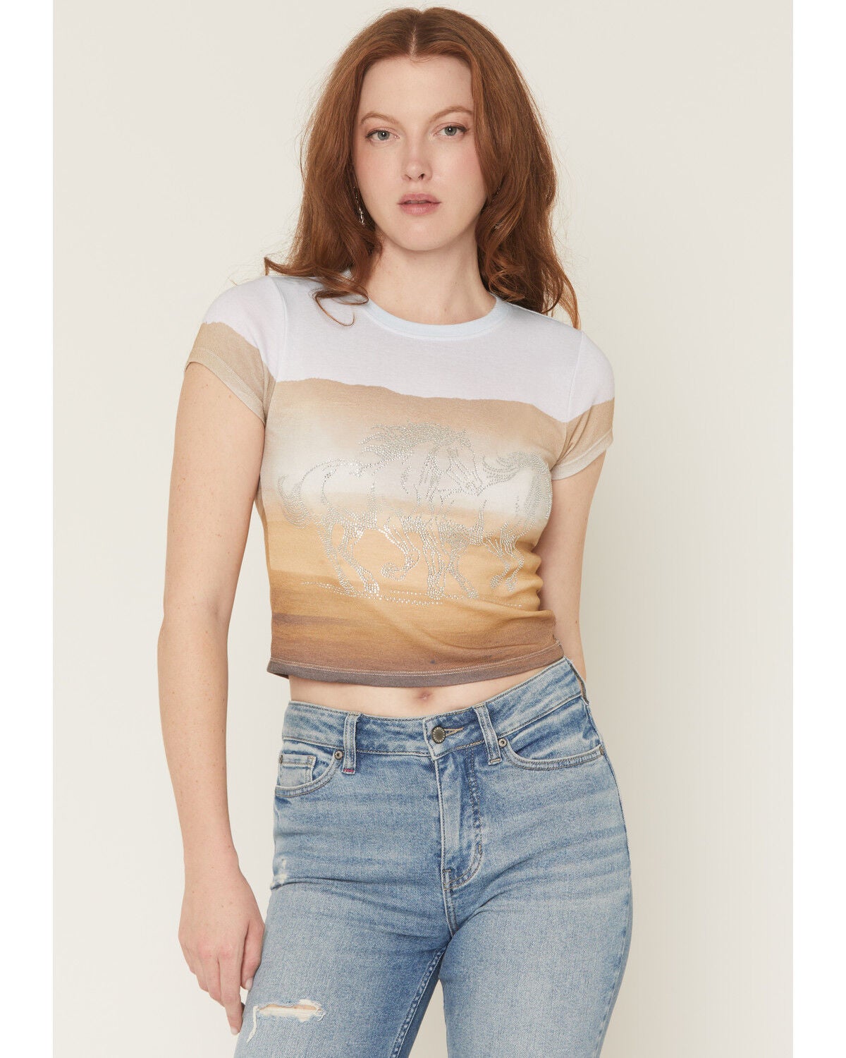 Youth in Revolt Women's Rhinestone Horse Short Sleeve Tee, Multi, hi-res