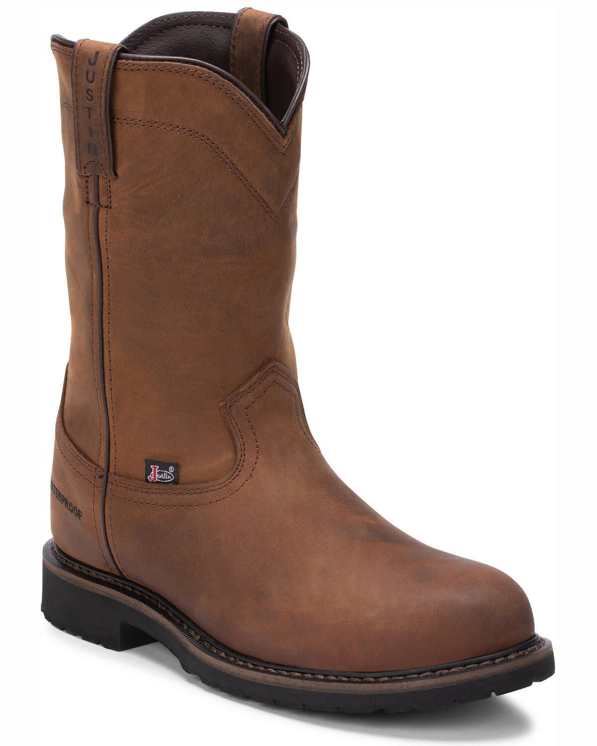 Justin Men's Wyoming Waterproof Western Work Boots - Steel Toe, Brown, hi-res