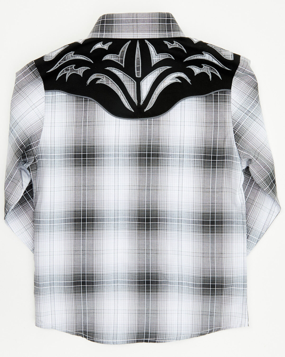 Image #3 - Rodeo Clothing Boys' Plaid Print Embroidered Long Sleeve Snap Western Shirt, Black/white, hi-res