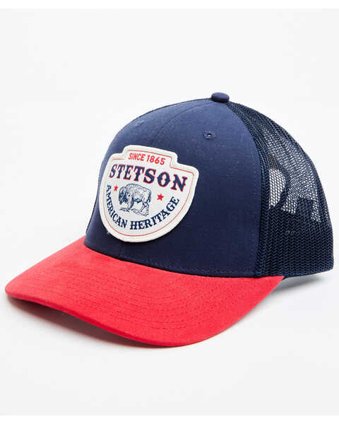 Stetson Men's Bison Patch Trucker Cap , Red/white/blue, hi-res