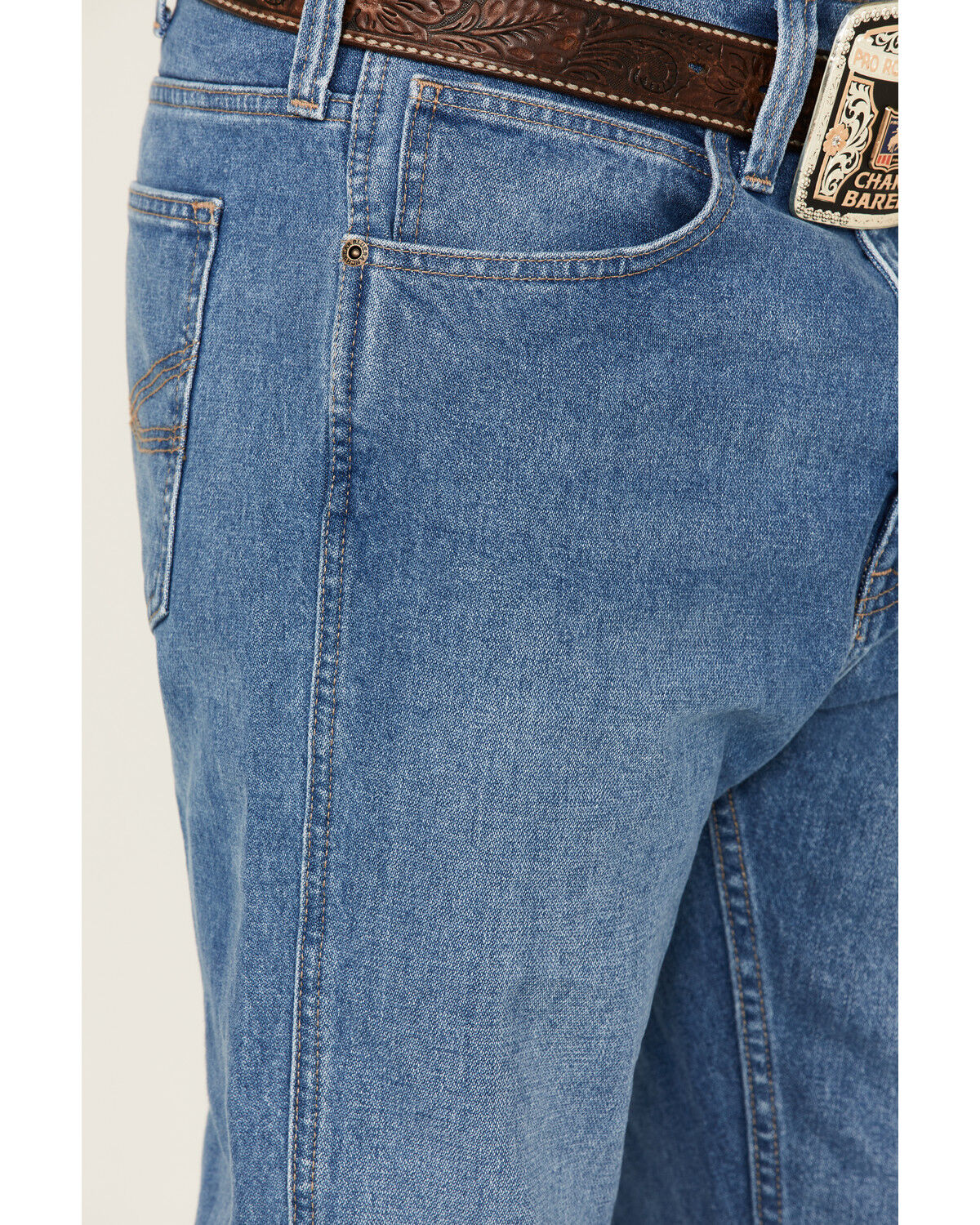 Image #2 - Blue Ranchwear Men's Bronc Rider Light Medium Wash Rigid Regular Straight Jeans, Light Medium Wash, hi-res