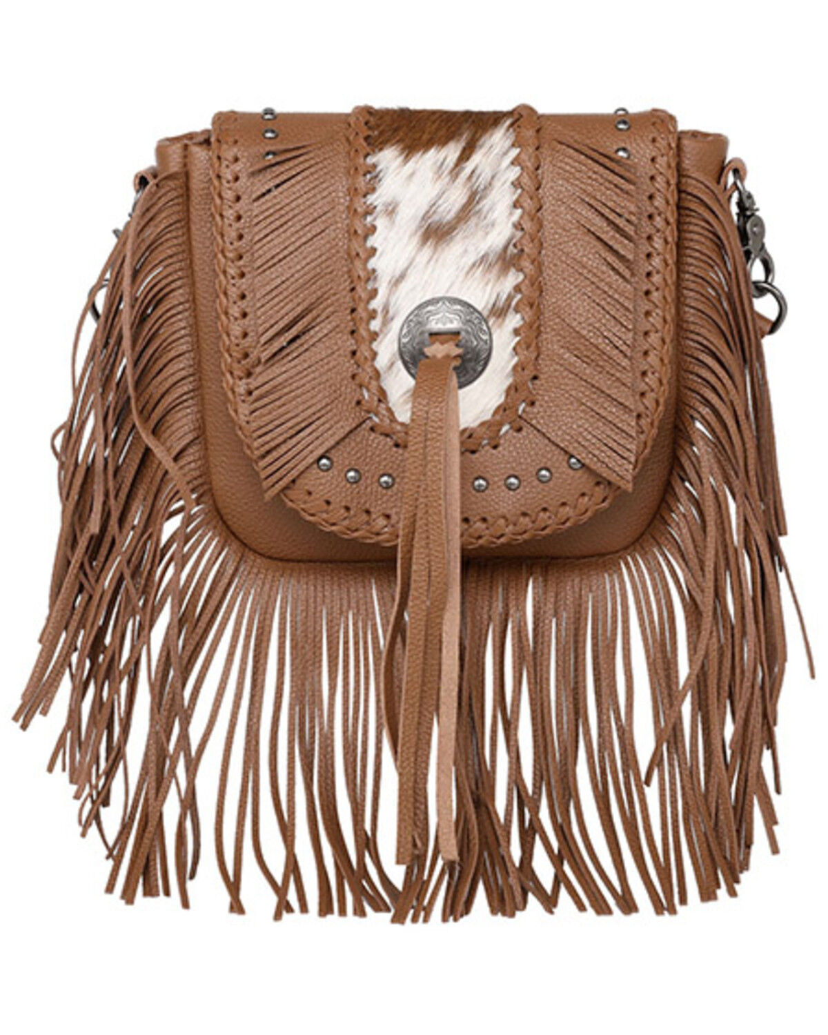 Image #1 - Montana West Women's Hair-On Cowhide Fringe Bohemian Crossbody, Brown, hi-res
