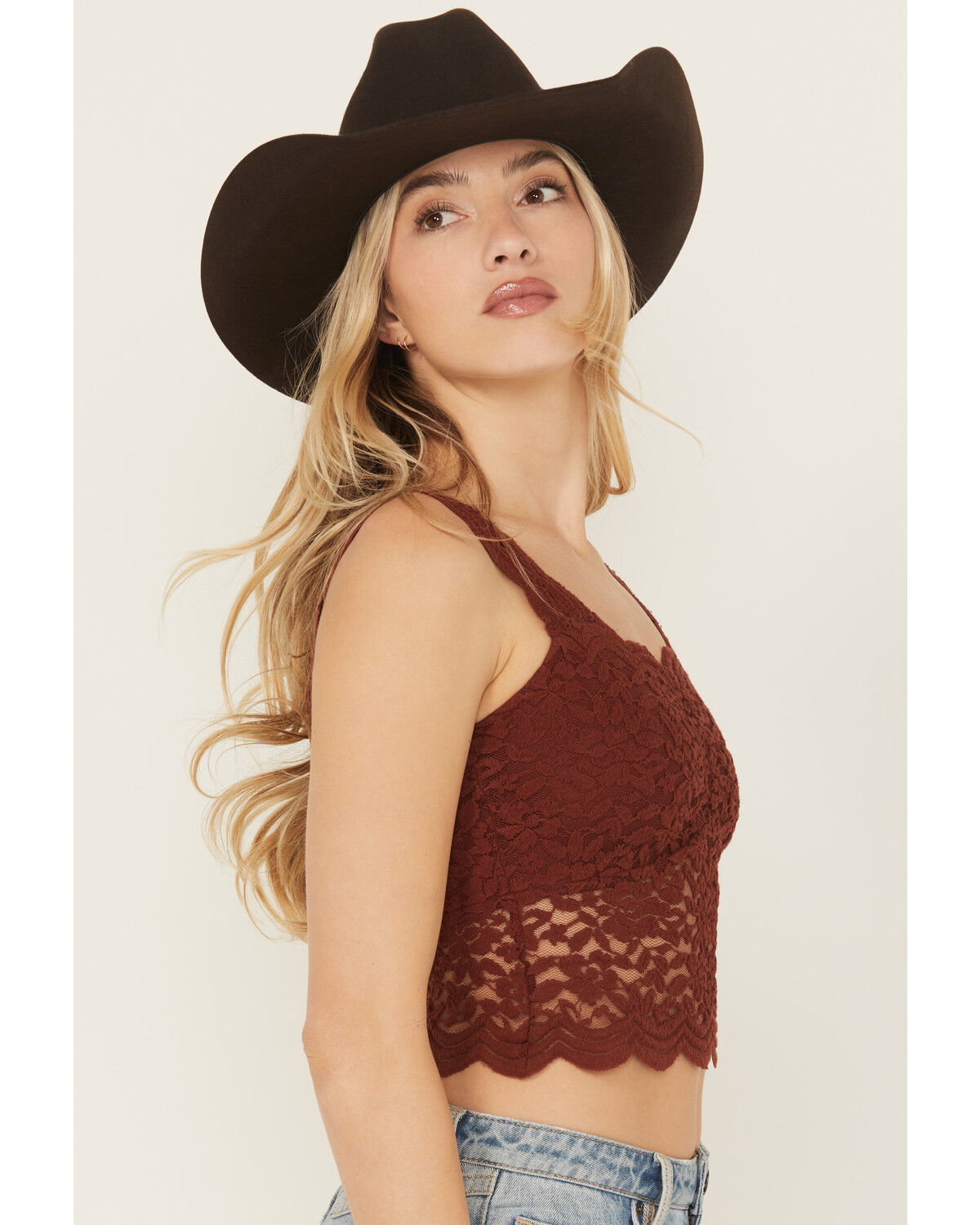 Image #2 - Shyanne Women's Fitted Stretch Lace Cami, Mahogany, hi-res