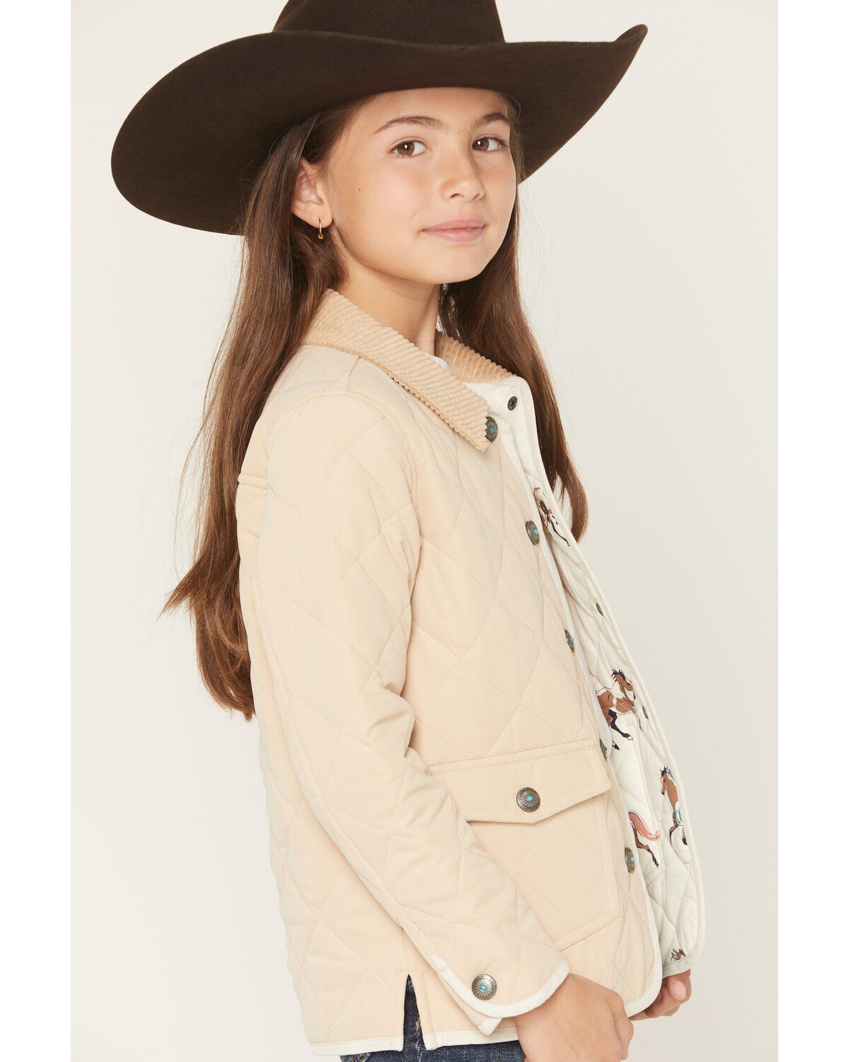Image #2 - Shyanne Girls' Lilbet Quilted Snap Jacket, Khaki, hi-res