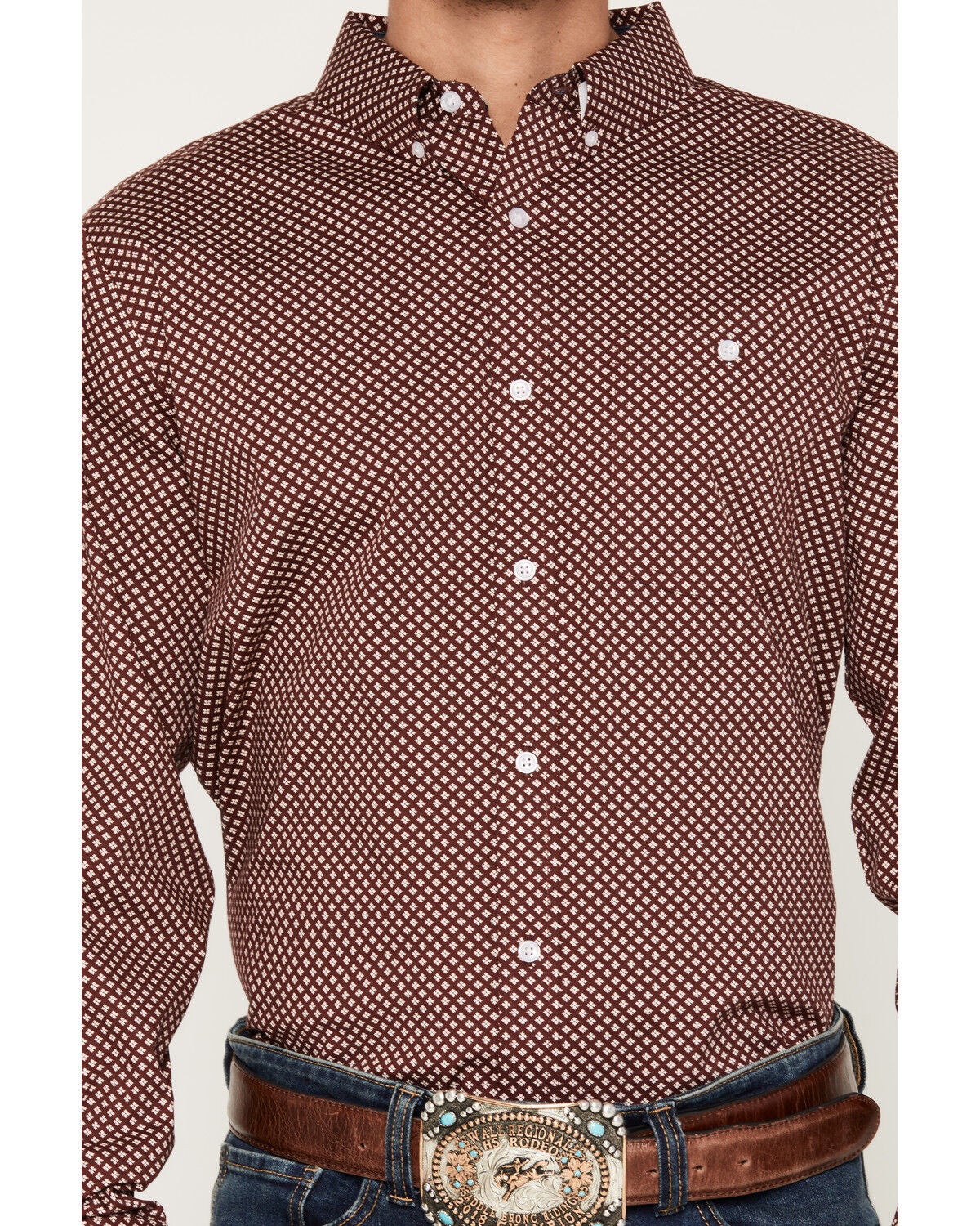 Image #3 - RANK 45&reg; Men's Thorn Geo Print Long Sleeve Button-Down Stretch Western Shirt, Burgundy, hi-res