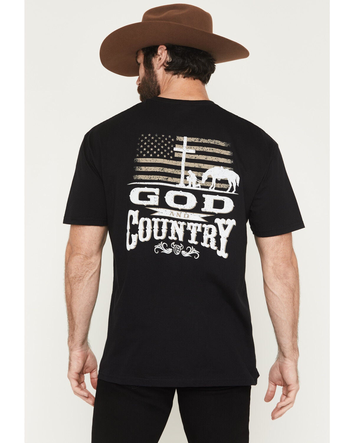 Image #1 - Cowboy Hardware Men's God & Country Short Sleeve Graphic T-Shirt, Black, hi-res