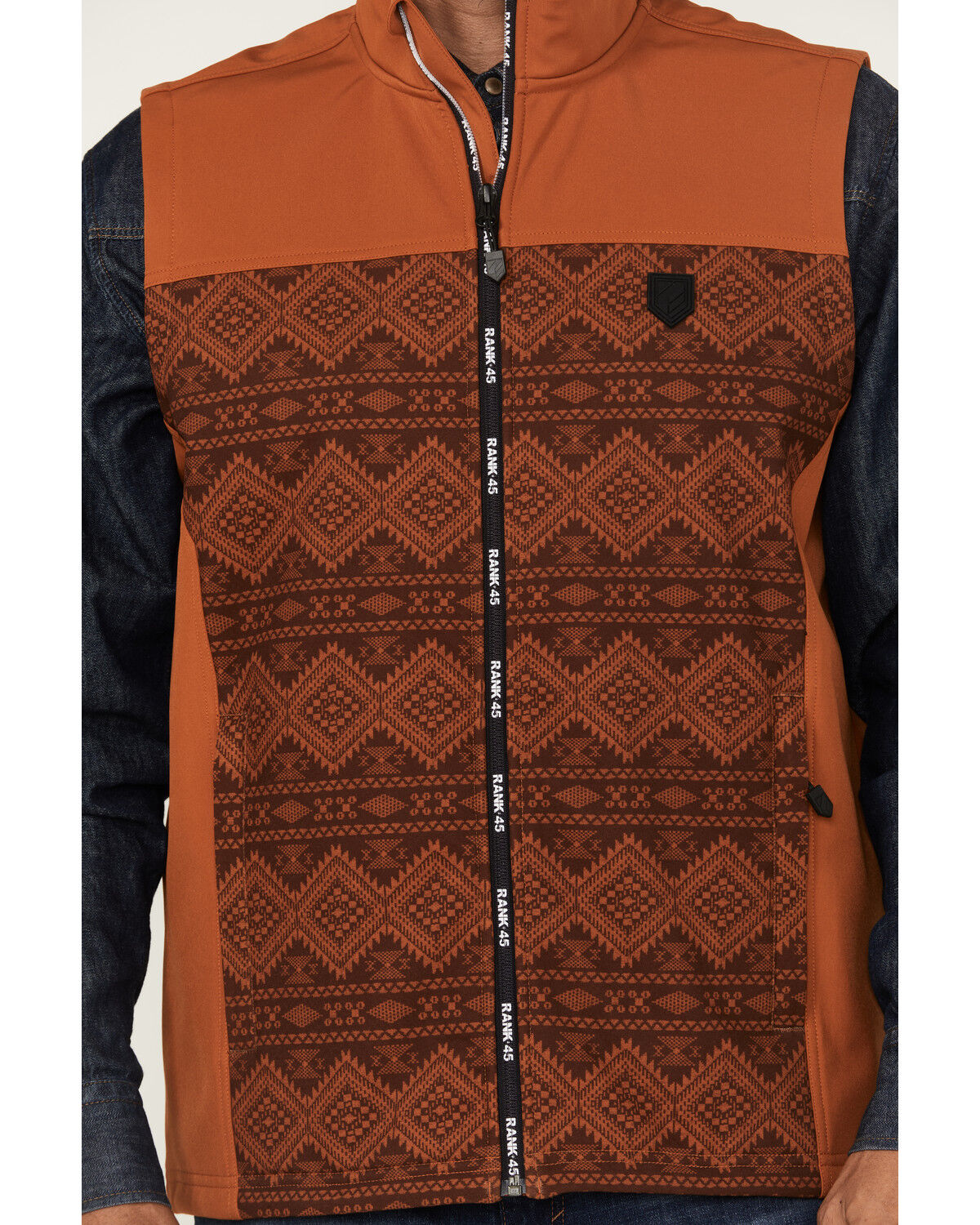 Image #3 - RANK 45® Men's Southwestern Print Color Block Softshell Vest, Brown, hi-res
