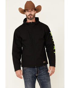 Ariat Men's Black & Lime Rebar Stretch Canvas Softshell Logo Zip-Front Work Jacket , Bright Green, hi-res