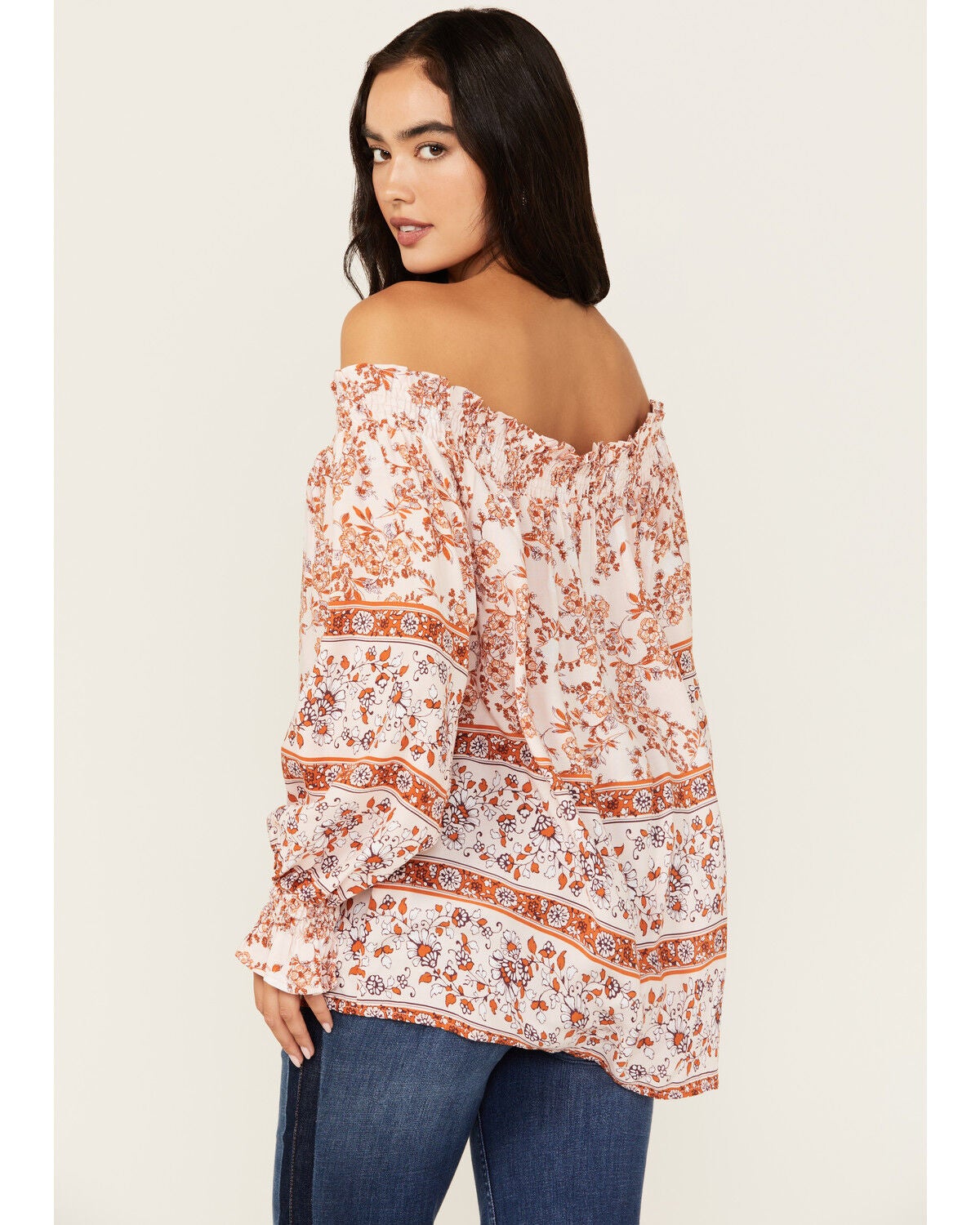 Image #4 - Wild Moss Women's Floral Border Print Off The Shoulder Top, Pink, hi-res