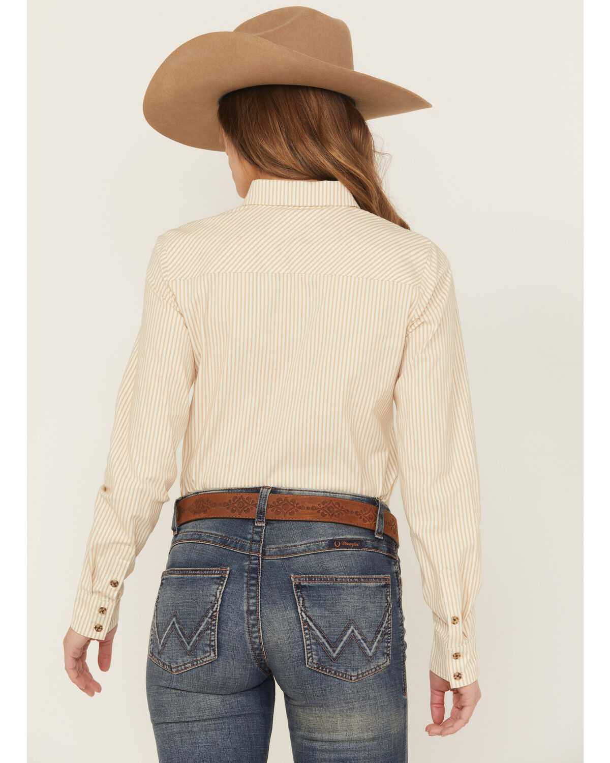 Image #4 - Shyanne Women's Striped Long Sleeve Button-Down Stretch Western Shirt, Sand, hi-res