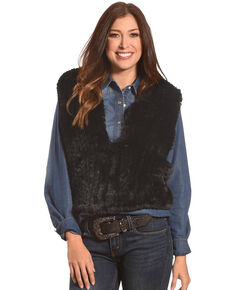 Tractr Women's Faux Fur Vest , Black, hi-res