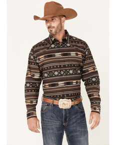 Tin Haul Men's Brown Southwestern Stripe Long Sleeve Snap Western Shirt , Brown, hi-res