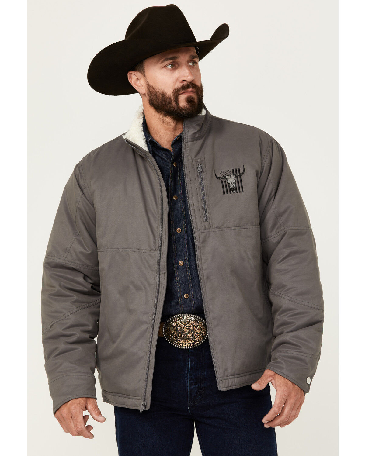 Image #1 - Cowboy Hardware Men's Embroidered Conceal Carry Softshell Jacket, Charcoal, hi-res
